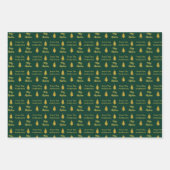 Frohe Weihnachten dunkelgrüne und goldene Namen Bä Geschenkpapier Set (Vorderseite 3)