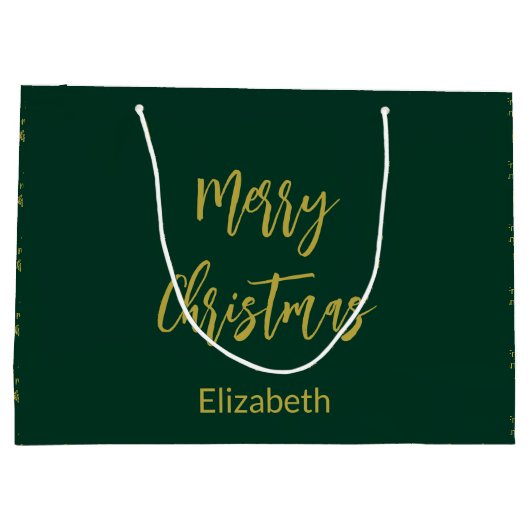 Frohe Weihnachten dunkelgrüne und goldene Namen Bä Große Geschenktüte (Rückseite)
