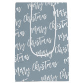 Frohe Weihnachten Dusty Blue Elegantes Skriptmuste Mittlere Geschenktüte (Rückseite)