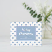 Frohe Weihnachten Dusty Blue Polka Dots Postkarte (Stehend Vorderseite)