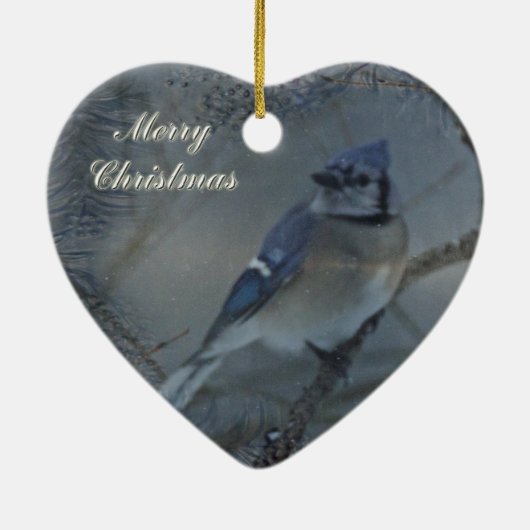 Frohe Weihnachten - Eastern Blue Jay Keramikornament (Hinten)