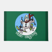 Frohe Weihnachten! Editable Text Skiing Snowman Fußmatte (Vorderseite)