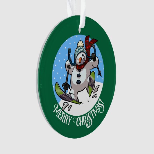 Frohe Weihnachten! Editable Text Skiing Snowman Ornament (Vorderseite)