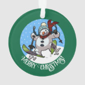Frohe Weihnachten! Editable Text Skiing Snowman Ornament (Rückseite)