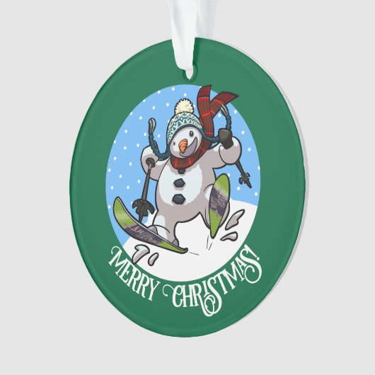 Frohe Weihnachten! Editable Text Skiing Snowman Ornament (Vorderseite)