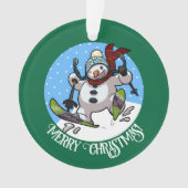 Frohe Weihnachten! Editable Text Skiing Snowman Ornament (Vorderseite)