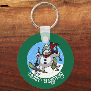 Frohe Weihnachten! Editable Text Skiing Snowman Schlüsselanhänger