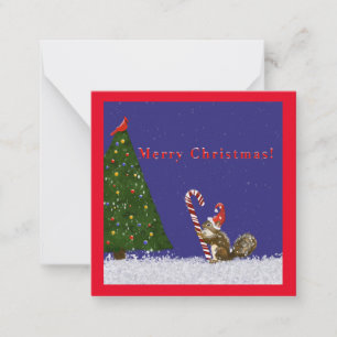 Frohe Weihnachten! Eichhörnchen, Kardinal, Baum, U Mitteilungskarte