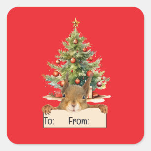 Frohe Weihnachten Eichhörnchen Weihnachtsbaum An V Quadratischer Aufkleber