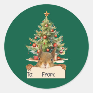 Frohe Weihnachten Eichhörnchen Weihnachtsbaum Von Runder Aufkleber
