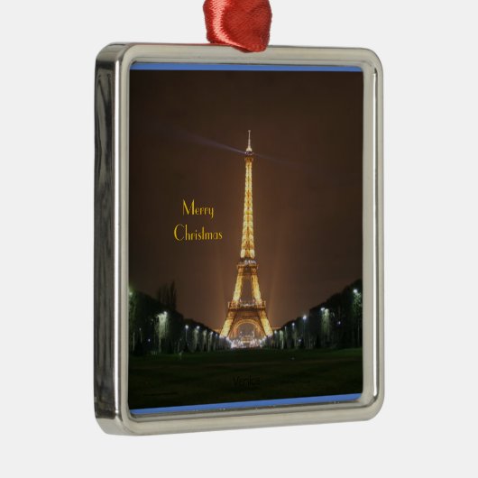 Frohe Weihnachten - Eiffelturm in der Nacht Silbernes Ornament (Rechts)