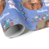 Frohe Weihnachten ein Kreis Foto und Name Snowman Geschenkpapier (Rolleneckpunkt)