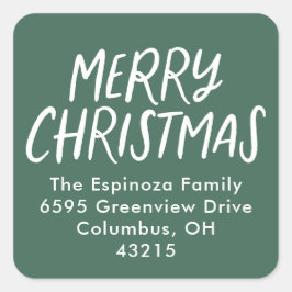 Frohe Weihnachten einfache grüne Rücksendeadresse Quadratischer Aufkleber