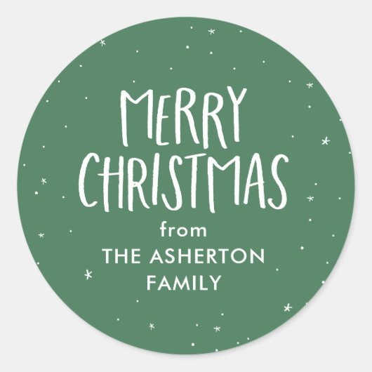 Frohe Weihnachten einfache grüne Sterne Punkte Url Runder Aufkleber (Vorderseite)