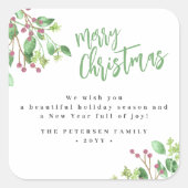 Frohe Weihnachten einfache moderne Familienname Quadratischer Aufkleber (Vorderseite)