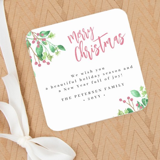 Frohe Weihnachten einfache moderne Familienname Quadratischer Aufkleber