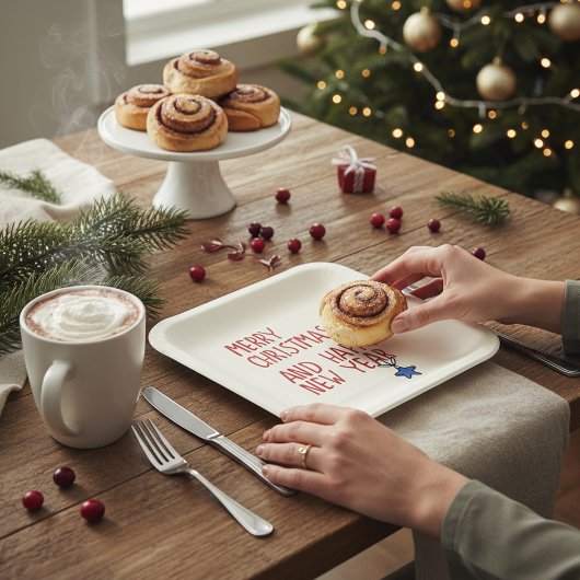 Frohe Weihnachten Einfache moderne Typografie Pappteller