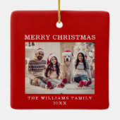 Frohe Weihnachten Einfache Red Holiday Keramikornament (Rückseite)
