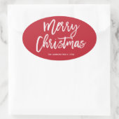 Frohe Weihnachten einfache Red Oval Stickers (Tasche)