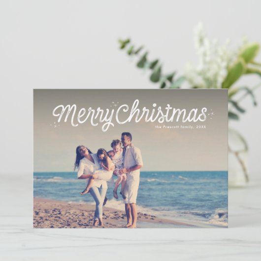 Frohe Weihnachten einfache Retro-Skript ein Foto (Stehend Vorderseite)