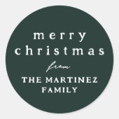 Frohe Weihnachten einfache rustikale dunkelgrüne F Runder Aufkleber (Vorderseite)