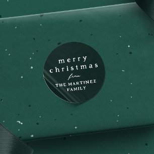 Frohe Weihnachten einfache rustikale dunkelgrüne F Runder Aufkleber