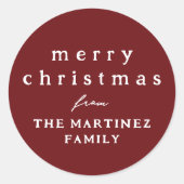 Frohe Weihnachten einfache rustikale dunkelrote Fe Runder Aufkleber (Vorderseite)