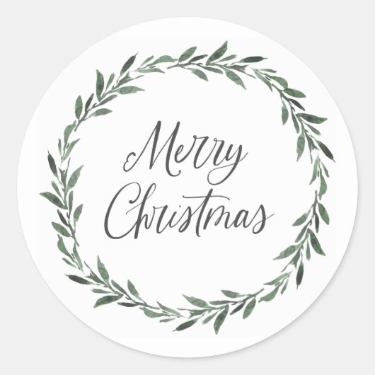 Frohe Weihnachten Einfache rustikale Wasserfarbenw Runder Aufkleber (Vorderseite)