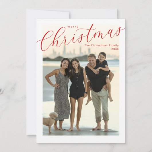 Frohe Weihnachten einfache Skript moderne Fotokart Einladung (Vorderseite)