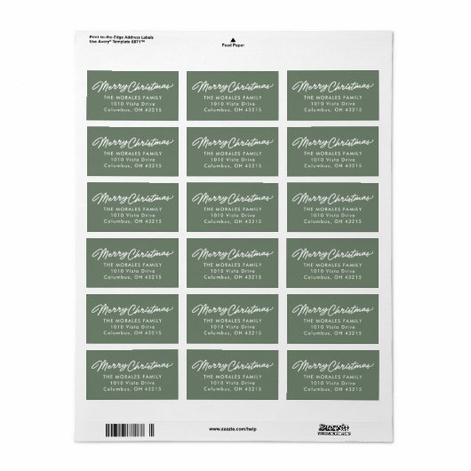 Frohe Weihnachten einfache Skriptgrün-Rücksendeadr Adressaufkleber (Vorne)