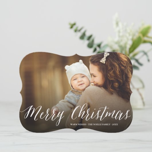 Frohe Weihnachten Einfache White Script Modernes F (Stehend Vorderseite)