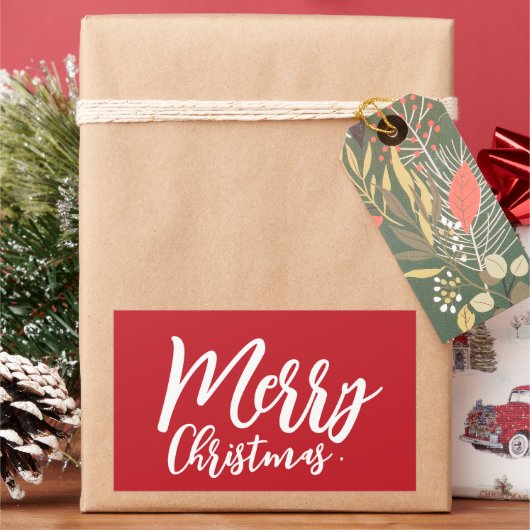Frohe Weihnachten Einfache White Script Red Rechteckiger Aufkleber (Feiertag)