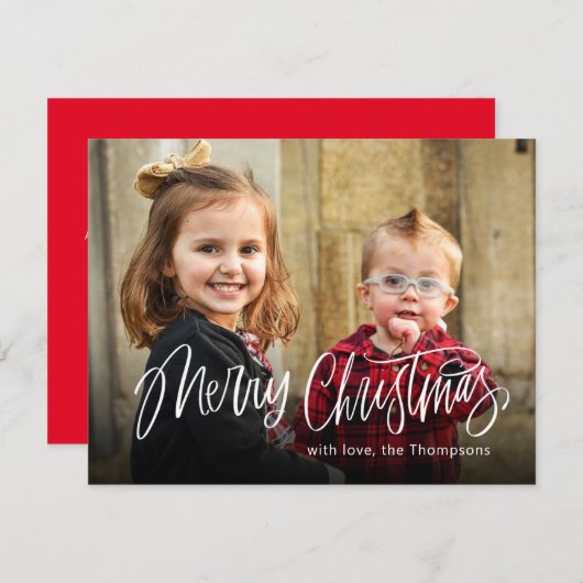 Frohe Weihnachten Einfaches Foto Red Holiday Card (Vorne/Hinten)