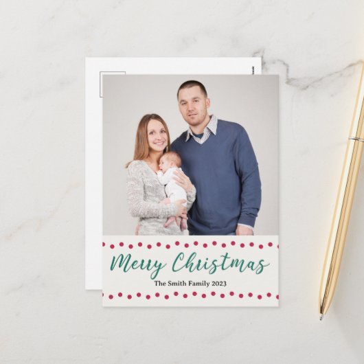 Frohe Weihnachten Einfaches Foto Rot und Grün (Vorderseite/Rückseite Beispiel)