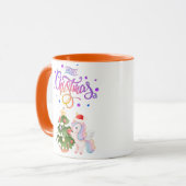 Frohe Weihnachten Einhorn farbenfrohe Tasse (Vorderseite Links)