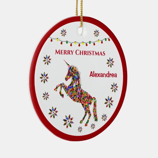 Frohe Weihnachten Einhorn Glitzer Personalize Keramik Ornament (Rechts)