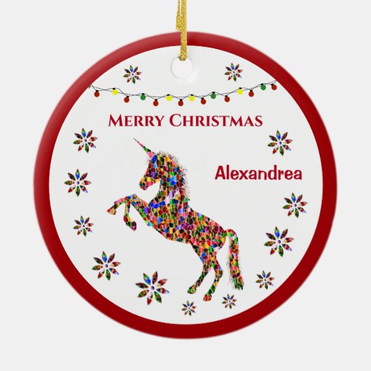Frohe Weihnachten Einhorn Glitzer Personalize Keramik Ornament (Hinten)