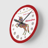 Frohe Weihnachten Einhorn Glitzer Personalize Runde Wanduhr (Winkel)