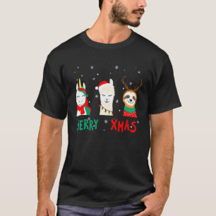 Frohe Weihnachten Einhorn Santa Lama Faultier Renn T-Shirt