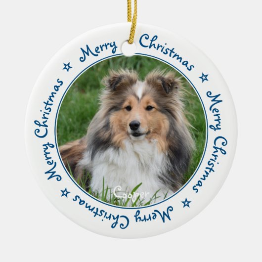 Frohe Weihnachten Einzigartig Trendy Blue Pet Hund Keramik Ornament (Vorne)