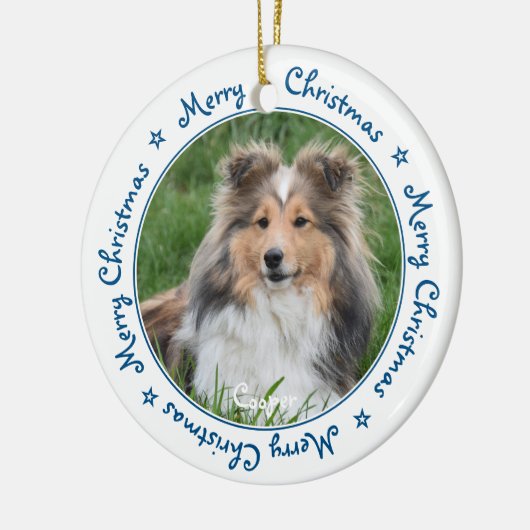 Frohe Weihnachten Einzigartig Trendy Blue Pet Hund Keramik Ornament (Links)