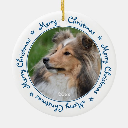 Frohe Weihnachten Einzigartig Trendy Blue Pet Hund Keramik Ornament (Hinten)