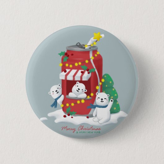Frohe Weihnachten: Eisbär & Soda Can Button (Vorderseite)