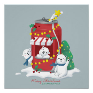 Frohe Weihnachten: Eisbär & Soda Can Poster