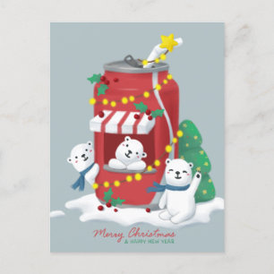 Frohe Weihnachten: Eisbär & Soda Can Postkarte