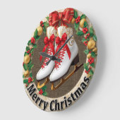 Frohe Weihnachten Eislaufen Große Wanduhr (Winkel)