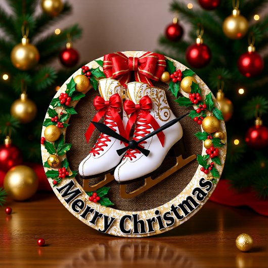 Frohe Weihnachten Eislaufen Große Wanduhr