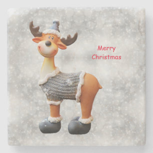Frohe Weihnachten Elch mit Hut    Beverage Co Steinuntersetzer