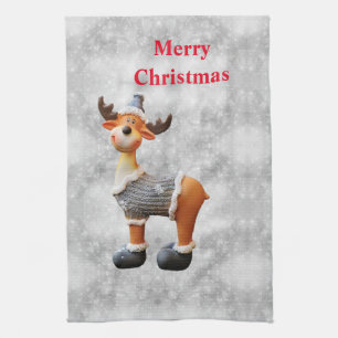 Frohe Weihnachten Elch mit Hut           Geschirrtuch