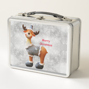 Frohe Weihnachten Elch mit Hut   Metall Brotdose